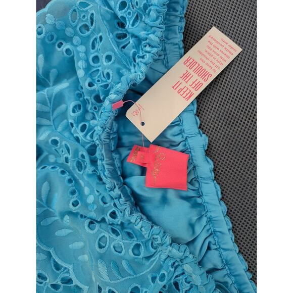 Lilly Pulitzer Geri Off-the-Shoulder Dress  Size XS – NWT – Seabreeze Blue Midi - Picture 9 of 9